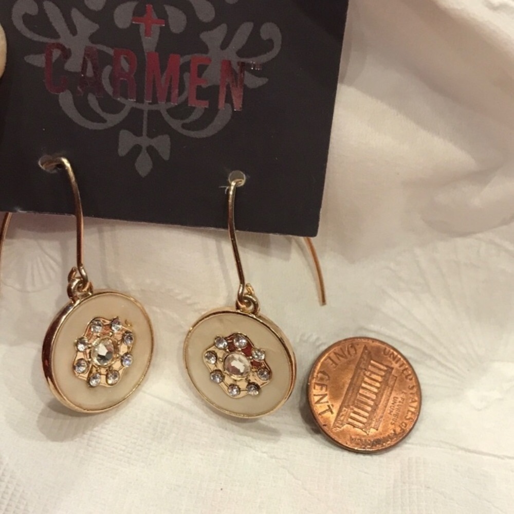 NWT Tan/ Cream Drop Earrings Clear Rhinestones